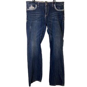 Cello Sz 20 Women's Jeans Bling Embroidery Med Blue Distressed Bootcut Feminine